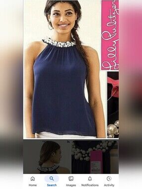 EUC Lilly Pulitzer Shawn Top Size Large, True Navy Print